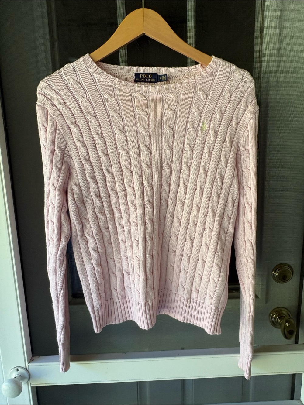 Ralph Lauren Light Pink Cable-Knit Crewneck Sweater